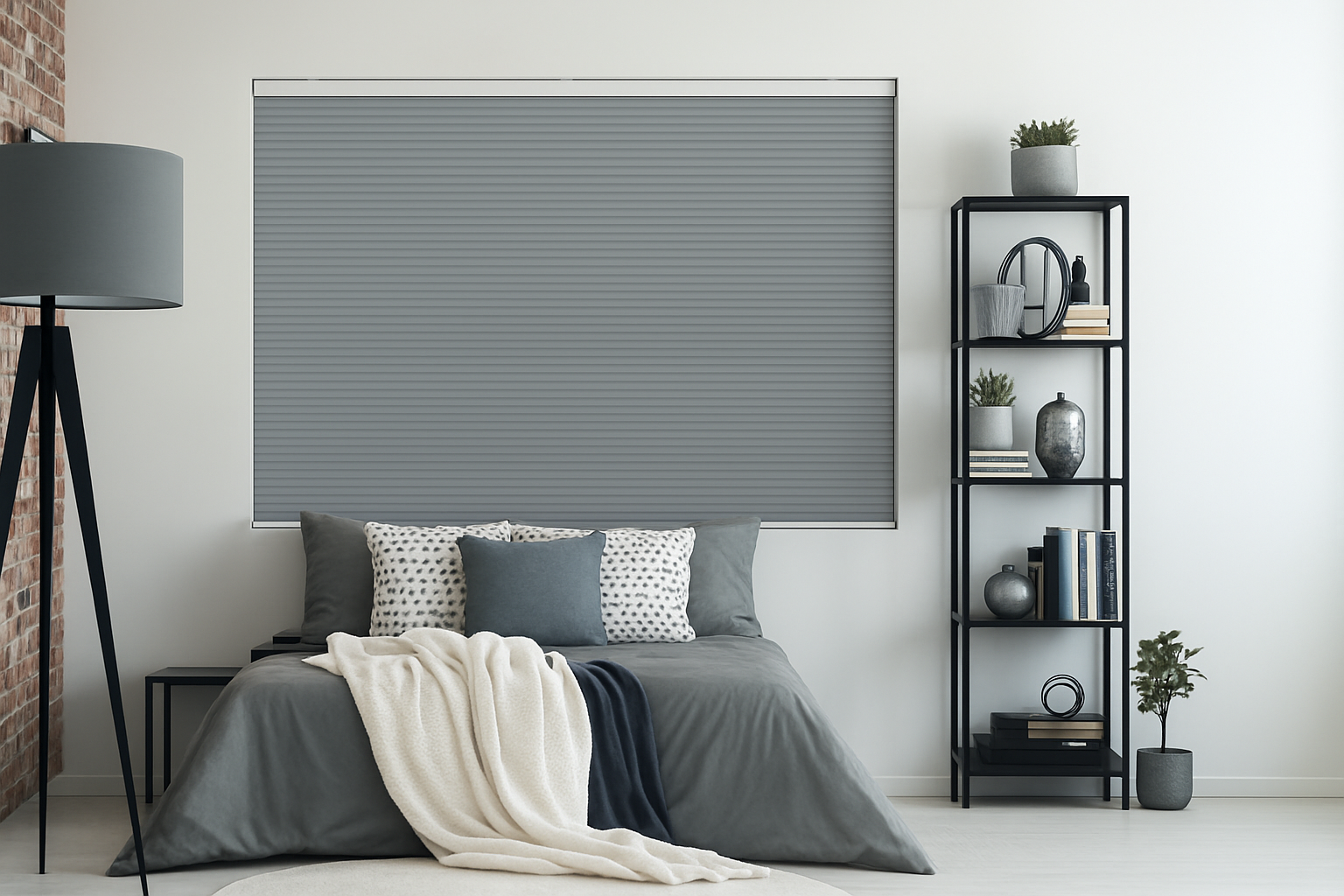 Tensioned Vexia Blackout Vintage Grey Pleated Blinds fitted on a window, offering sleek design, blackout privacy, and energy-efficient light control.